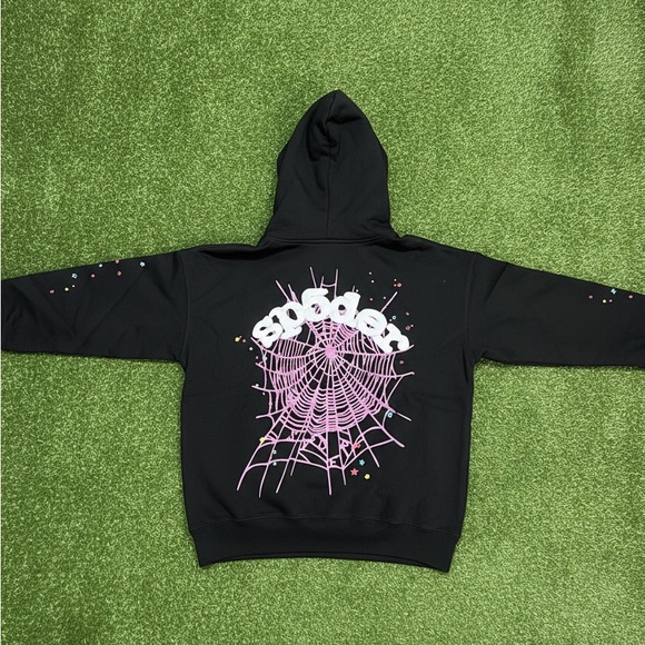 Black Hoodie with Pink Spider Web Design
